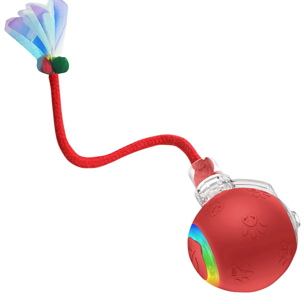 Cat Interactive Ball Toys W/Fake Tail Rechargeable Smart Pet Electric Toy Anti-Depression Automatic Rolling Ball for Indoor Cats