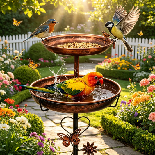 Vintage Freestanding Bird Bath With Stake For Garden Decor