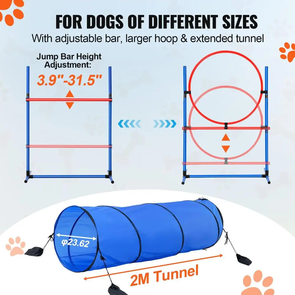 Dog Agility Training Equipment, Dog Agility Course Backyard Set with Adjustable High Hurdles,6 Weave Poles,Tunnel,Jump Ring,Pau