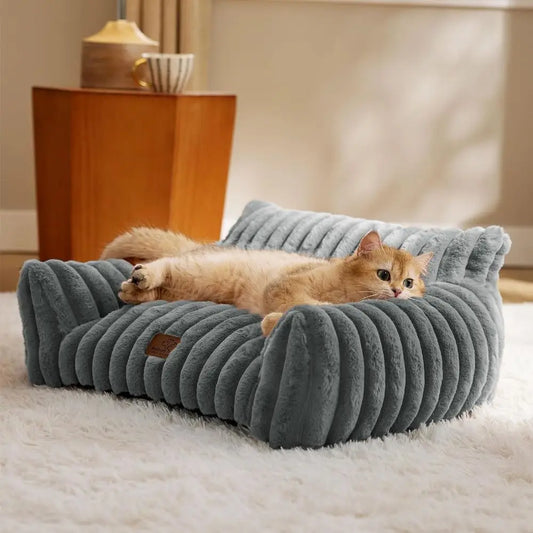 Cat Couch or Pets - Premium Sot Corduroy, Removable Washable Cover, Supportive Pet Chair, 24inch, Warm Grey