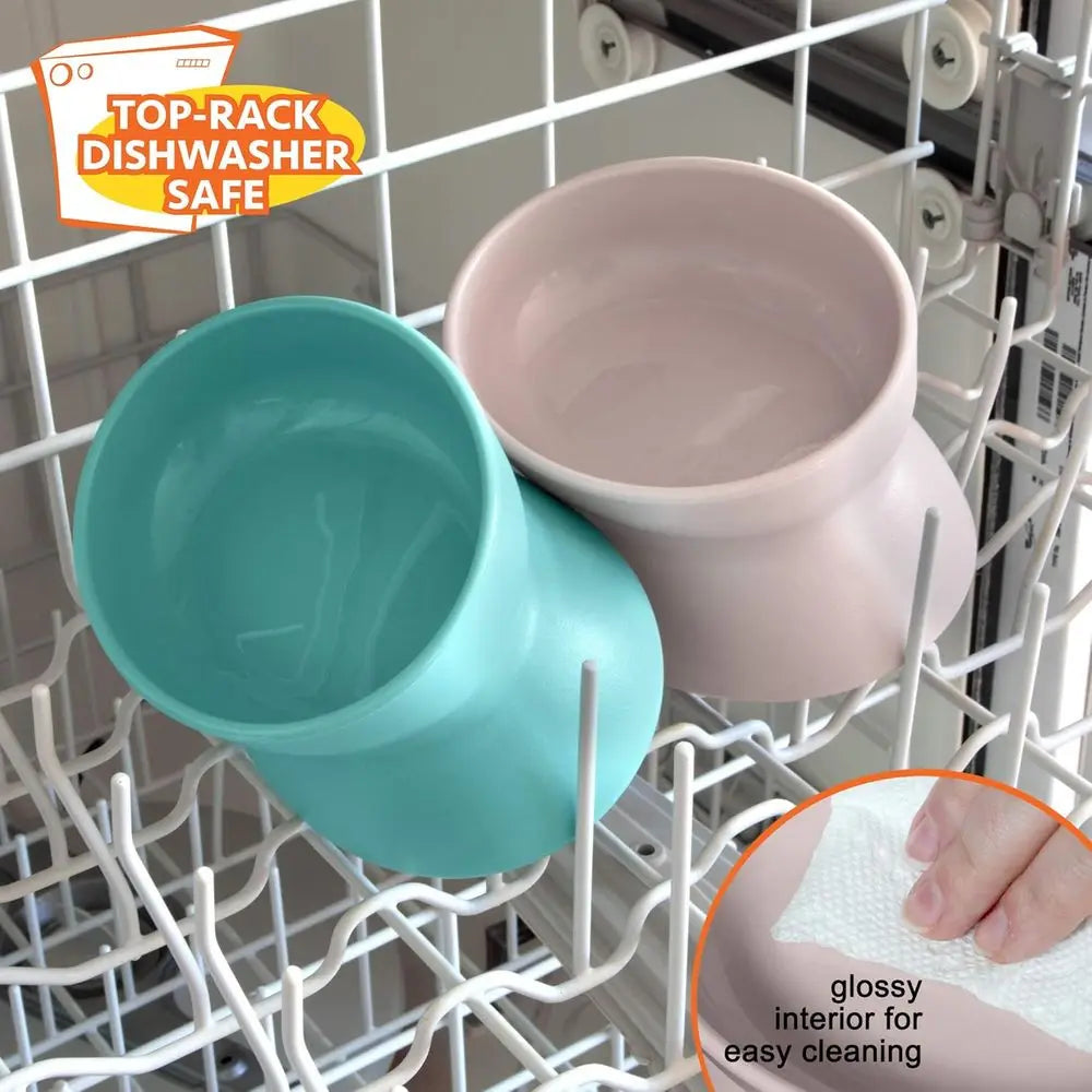 Elevated Cat Bowls Set of 2, Raised Food & Water Dishes, Pedestal Design, Dishwasher Safe, 6.5 oz Each – Teal & Light Pink