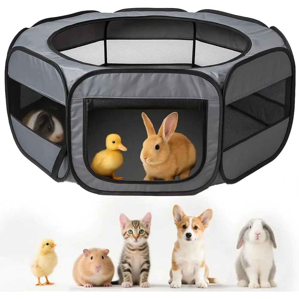 Extra Large Portable Pet Playpen - Waterproof Mesh for Rabbits, Kittens, Guinea Pigs, Hamsters, Puppies - Grey