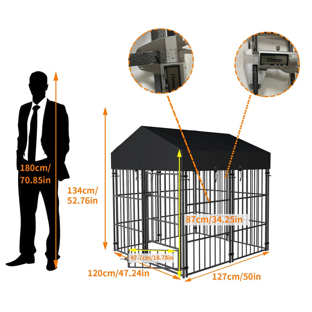 BORWART Heavy Duty Dog Kennel With Welded Metal Playpen Roof