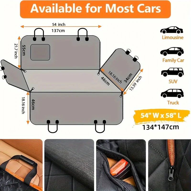Dog Car Seat Cover - Pet Hammock, with 4 Pockets On The Side Wings, Scratch And Slip Protection for The Rear Seat, Suitable for Cars, Trucks And SUVs