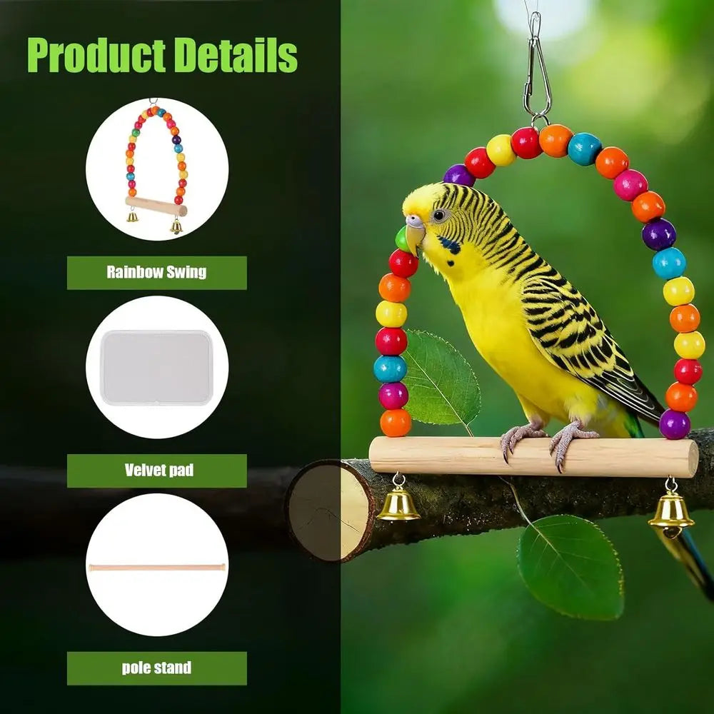 Portable Parrot Travel Cage Carrier with Small Swing Toy & Cage Colorful Toys Set, Small Bird ParaBag with Standing Perch, Bird
