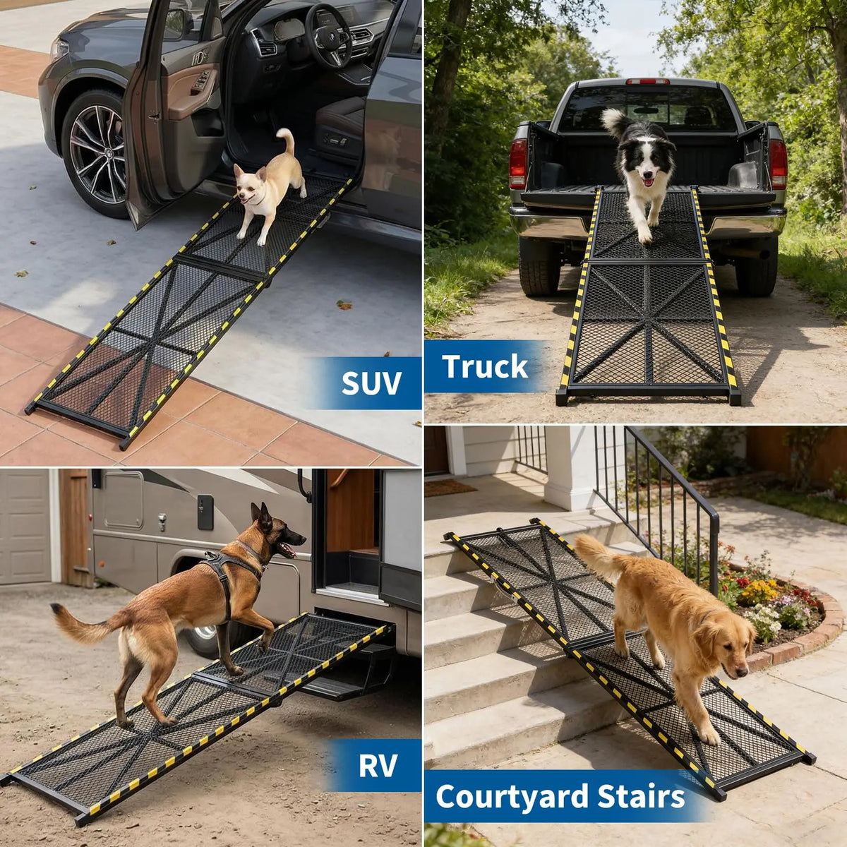 71in x 17in/20in Folding Dog Ramp For SUV Pickup Truck RV, Heavy Duty Steel Pet Ramp 300lb, Non-Slip Car Ramp For Large Dogs