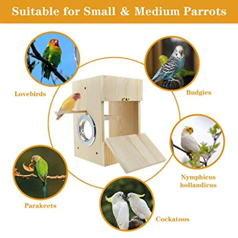 Bird Nest Box Parakeet Breeding Nest Box Bird Nest House Wooden Acrylic Transparent Breeding Box for Finch Lovebirds Cockatiel