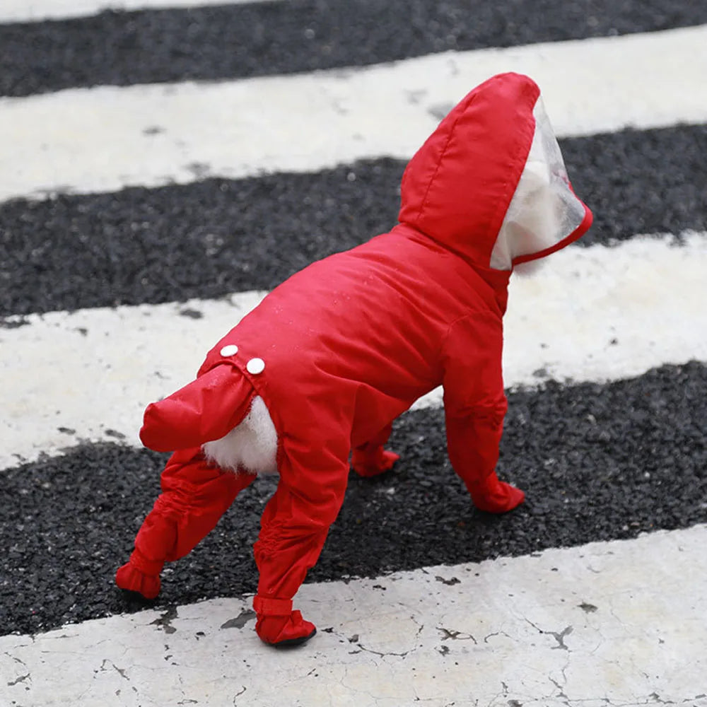 Dog Raincoat Rain Boots Shoes for Small Dogs Pet Hooded Four-Leg Jacket Puppy Rain Coat Waterproof Cat Clothes Jumpsuit Rompers