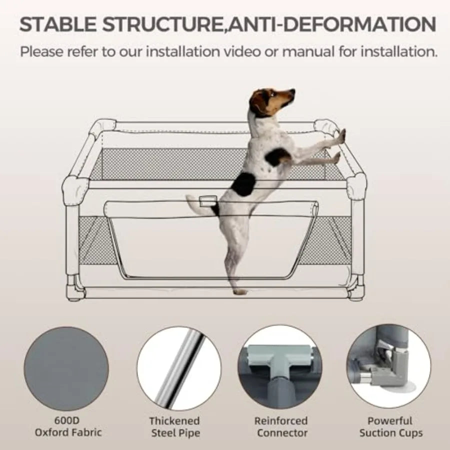 Dog Playpen Oxford Fabric Dog Fence, 42x42x26 Inches, Steel Pipe, Breathable Mesh, Zipper Gate, Portable Indoor Outdoor Pet Fen