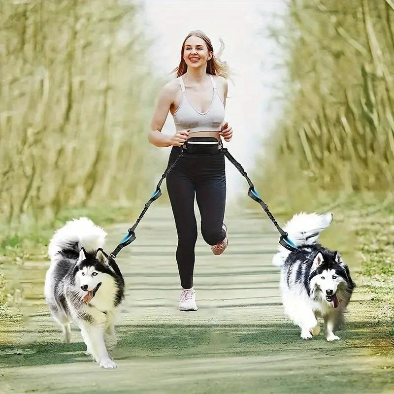 Adjustable Hands-Free Dog Running Leash with Double Handles and Elastic Retractable Rope for Large and Medium Dogs - Perfect for Running, Jogging, and Walking with Your Pet