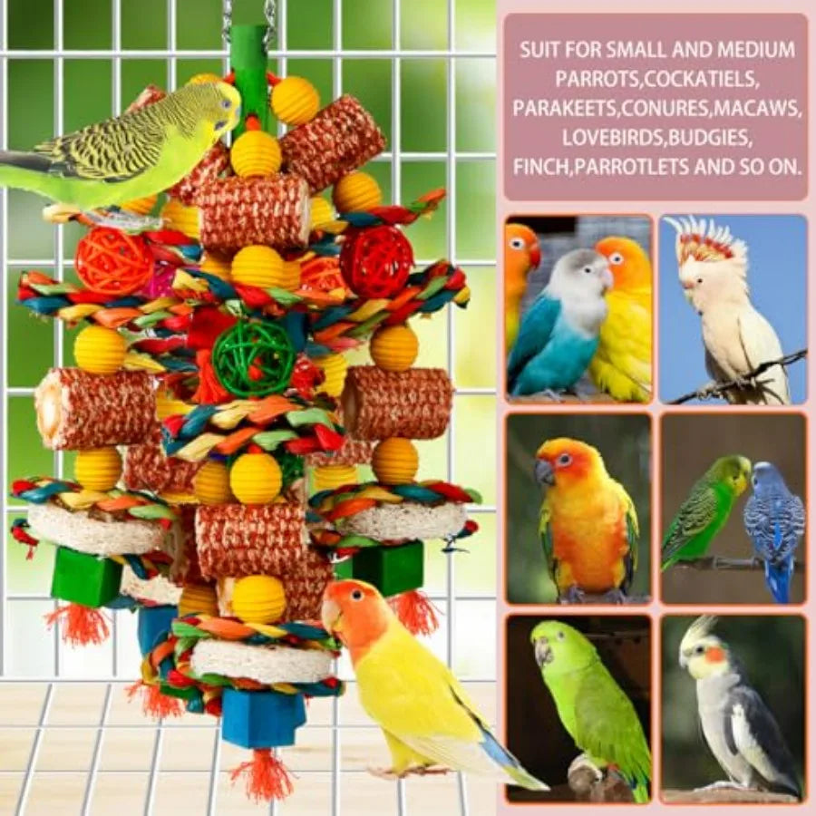 Bird Chew Toys With Natural Corn Cob And Loofah Slices