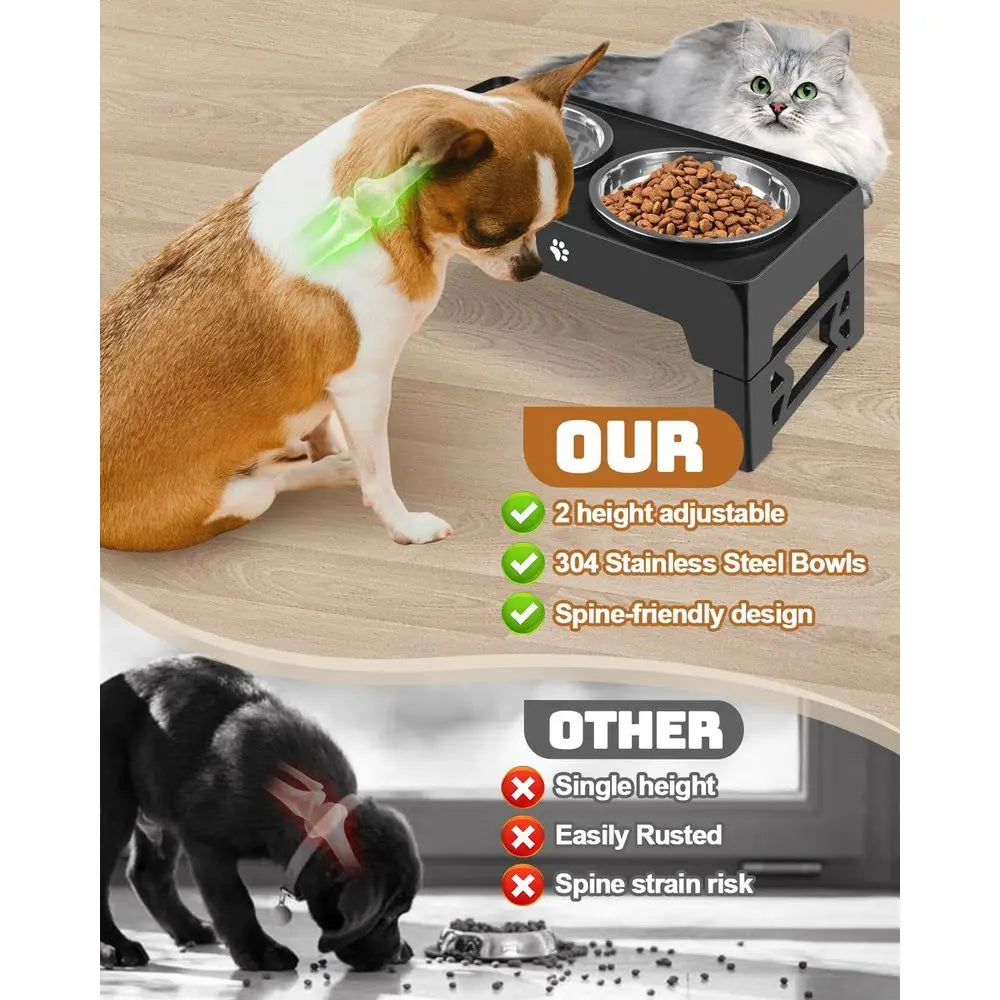 Elevated Dog Bowls for Small Dogs and Cats, Non-Slip Cat Bowls with 2 Thick 5.5 Stainless Steel Dishes, Adjustable Dog Feeder 2.