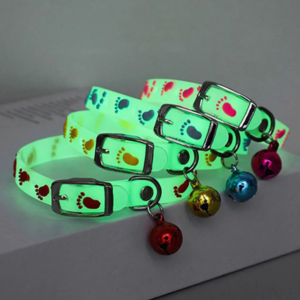 Luminous Cat Necklace Glow Reflective Silicone Bell Collar for Pets