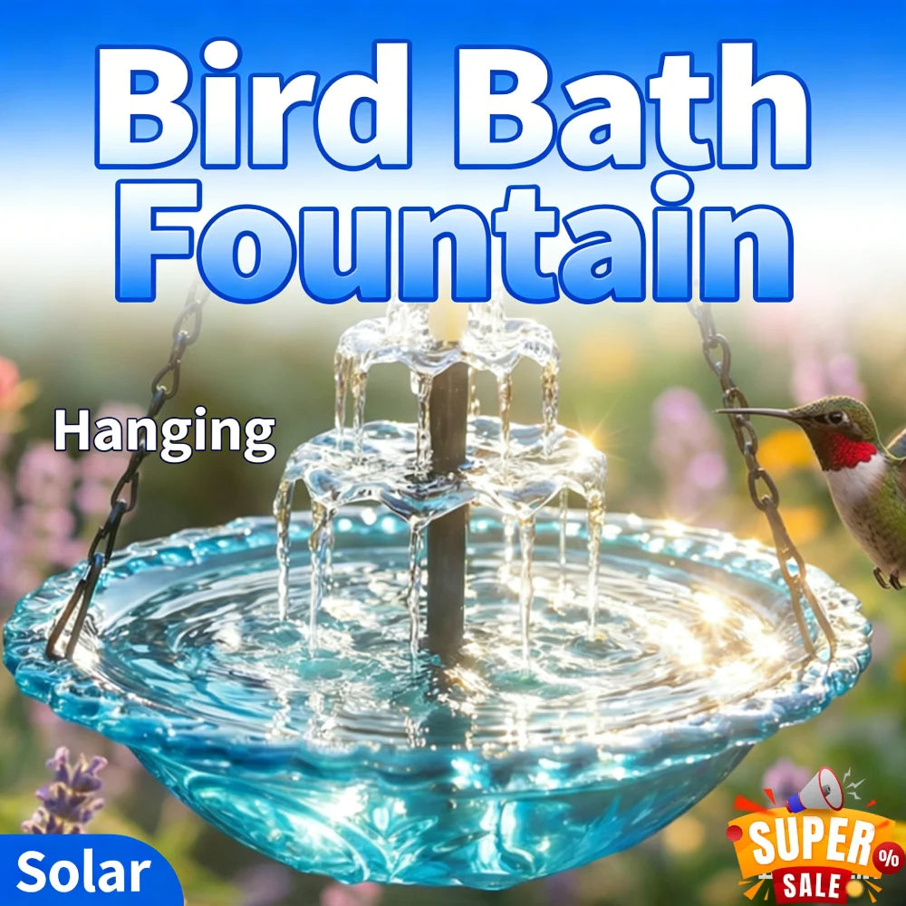 Solar Cascade Hanging Bird Bath Fountain Wildlife Feeder Outdoor Hanging Bird Bath with Solar Fountain for Garden Backyard Patio