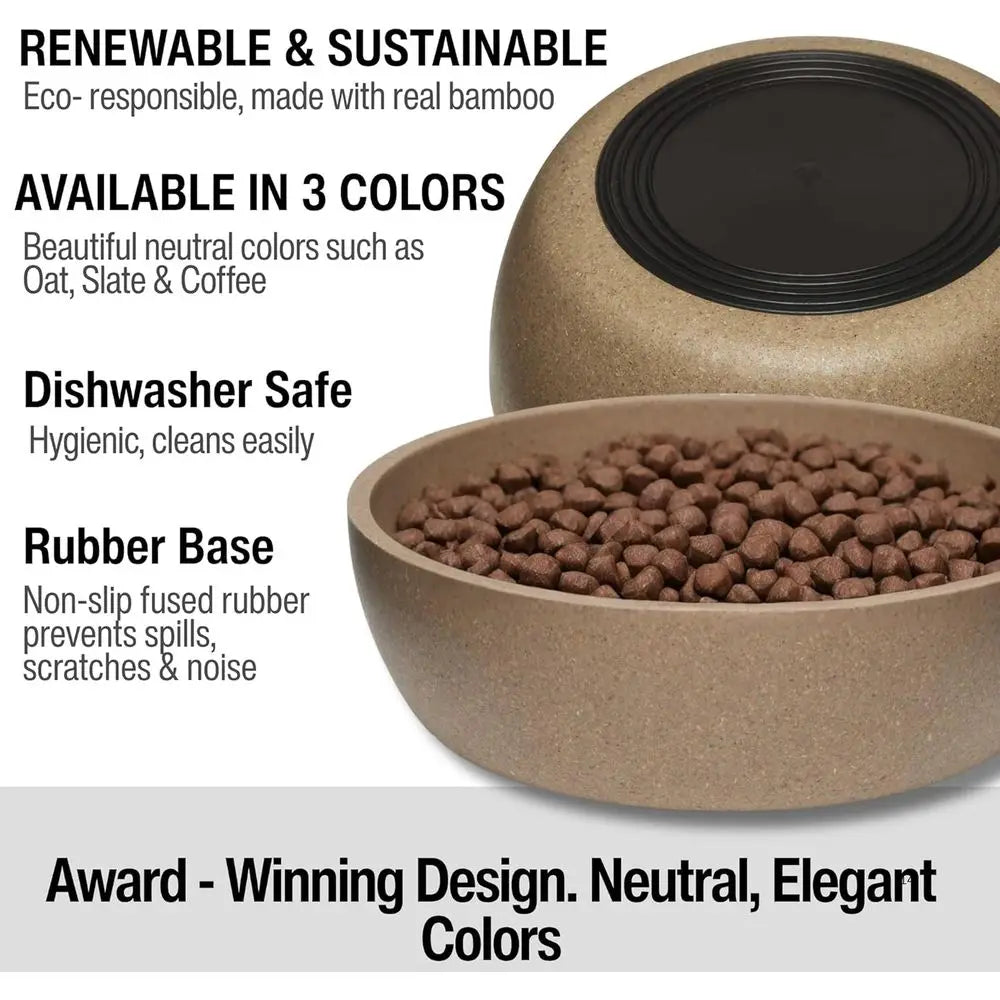 Eco-friendly Pet Bowls & Dishes for Dogs, Cats, Puppies - Sustainable, Dishwasher Safe, Made with Real Bamboo (Medium, Coffee-Br