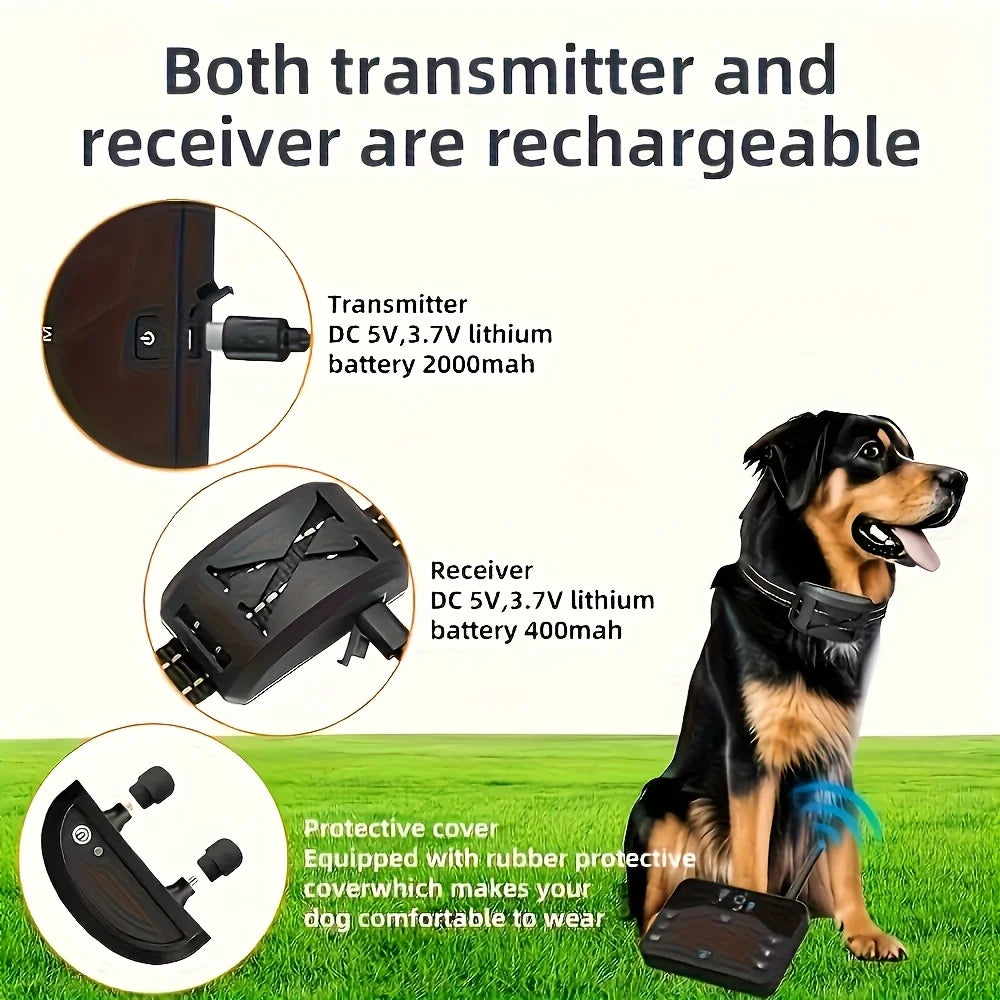 Newly Upgraded Wireless Dog Fence System, Large Capacity Battery, 9 Levels Adjustable Dog Electric Fence And Training Collar with Remote Control for Dog At The Same Time, Wireless Dog Boundary Containment System, Suitable for