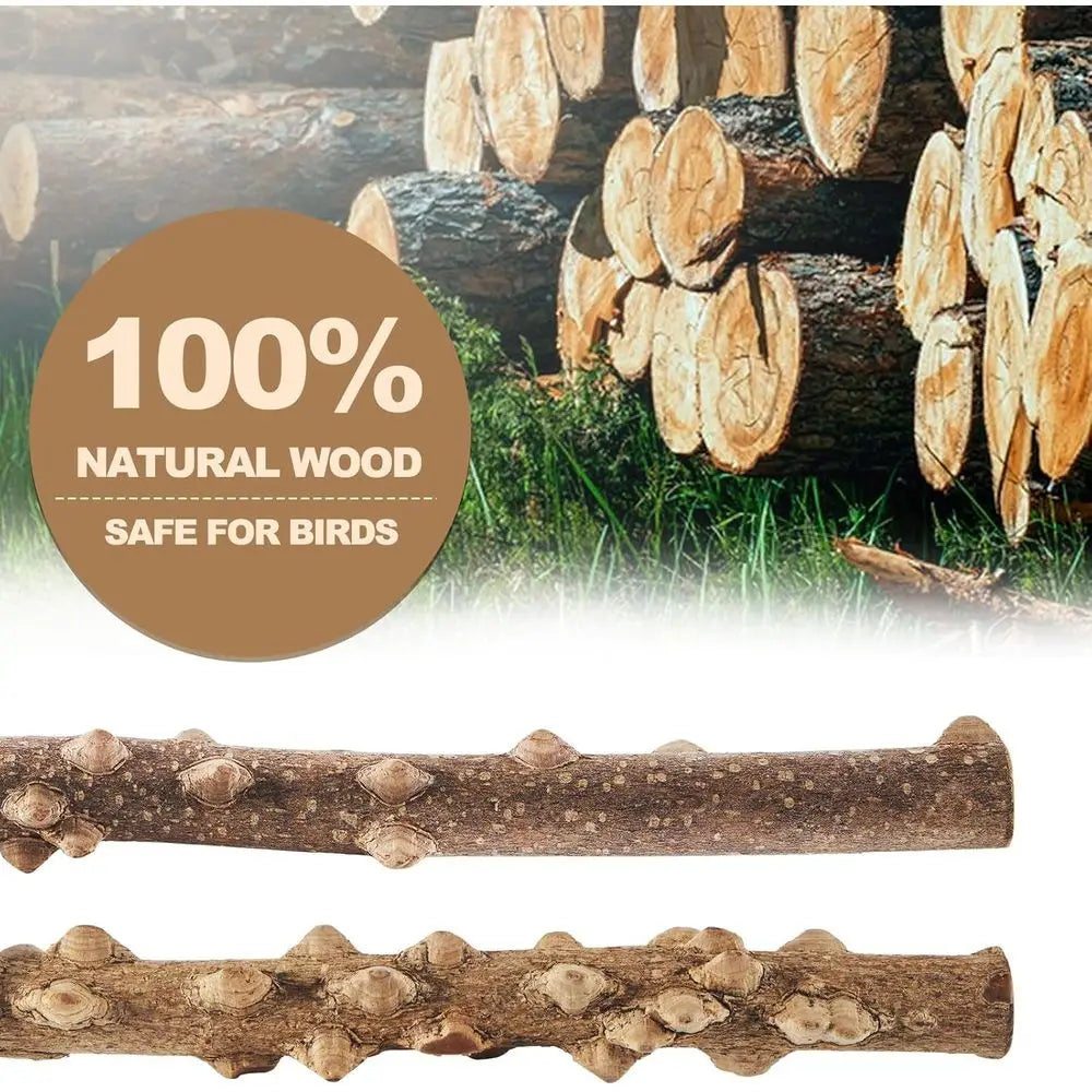 Natural Wood Bird Perch Set With Grape Sticks For Parakeets