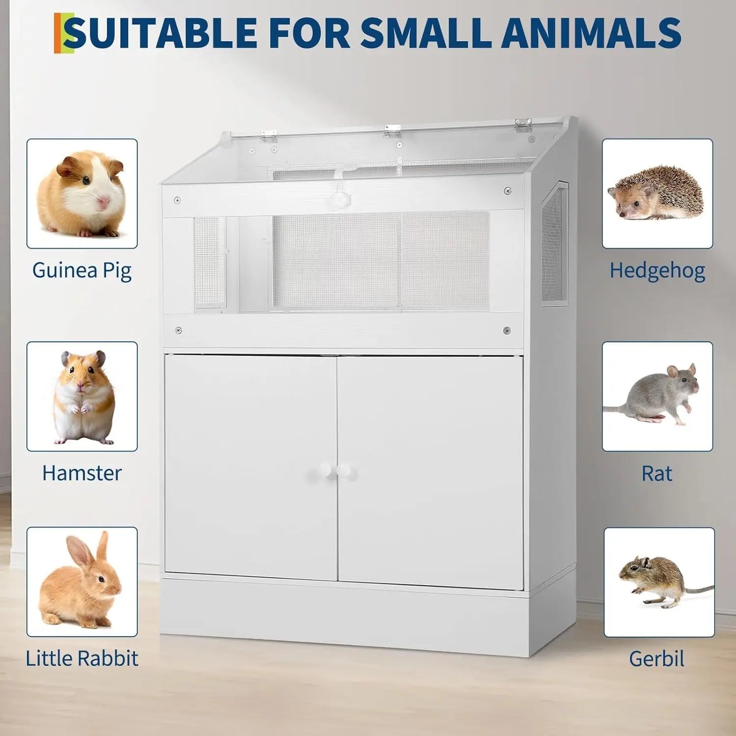 Hamster Cage, Small Animal Cage with Storage Cabinet, Large Small Animal Habitat with Easy-View Acrylic Panels & Ventilation