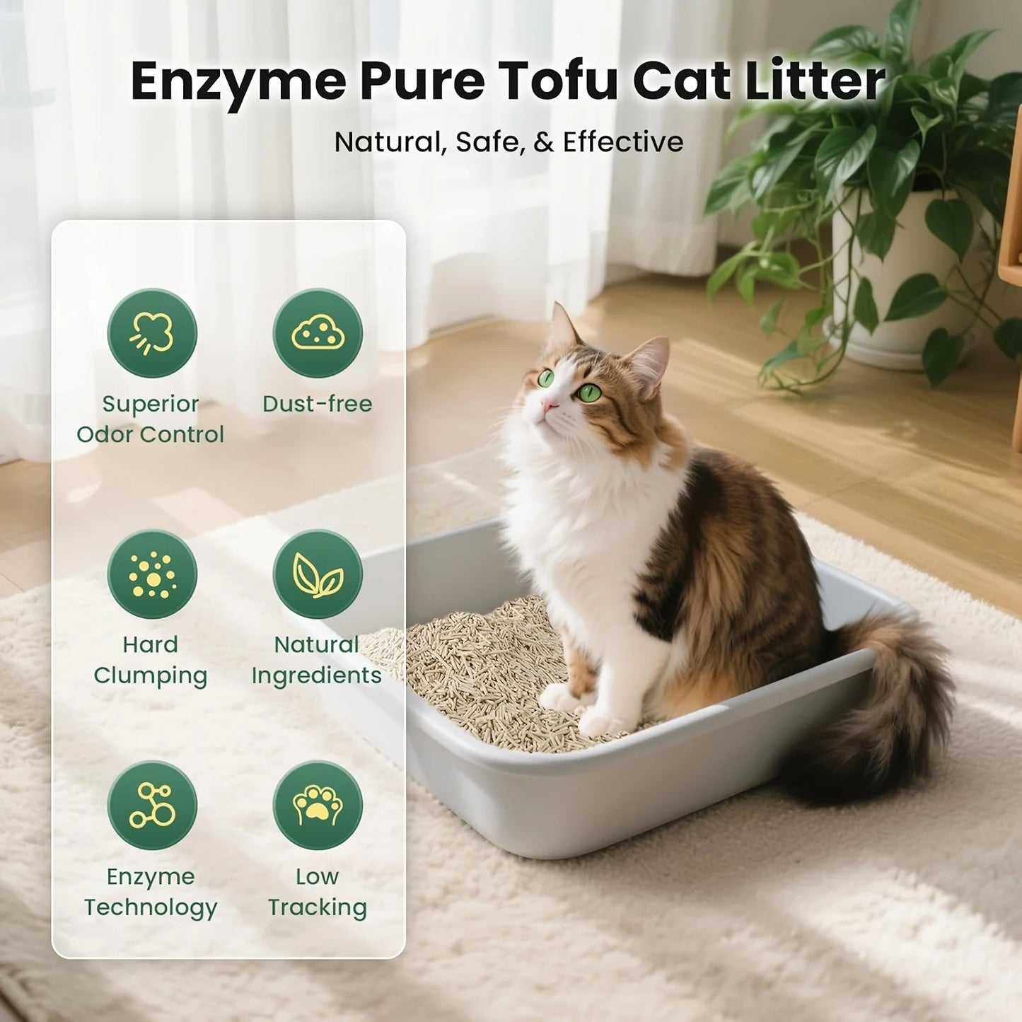 Nomipaw Enzyme Tofu Cat Litter Clumping, Flushable, Ultra Absorbent And Fast Drying, Plant-Based Natural, Solubility In Water, Really Dust-Free, Less Scattering, 9lb Per Bag, 1 Pack/ 2 Packs