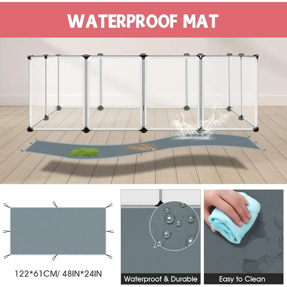 Compact 32-Panel Animal Playpen, 48 x 32 x 24 Clear Enclosure with Waterproof Mat, Ideal for Pets Indoor Use