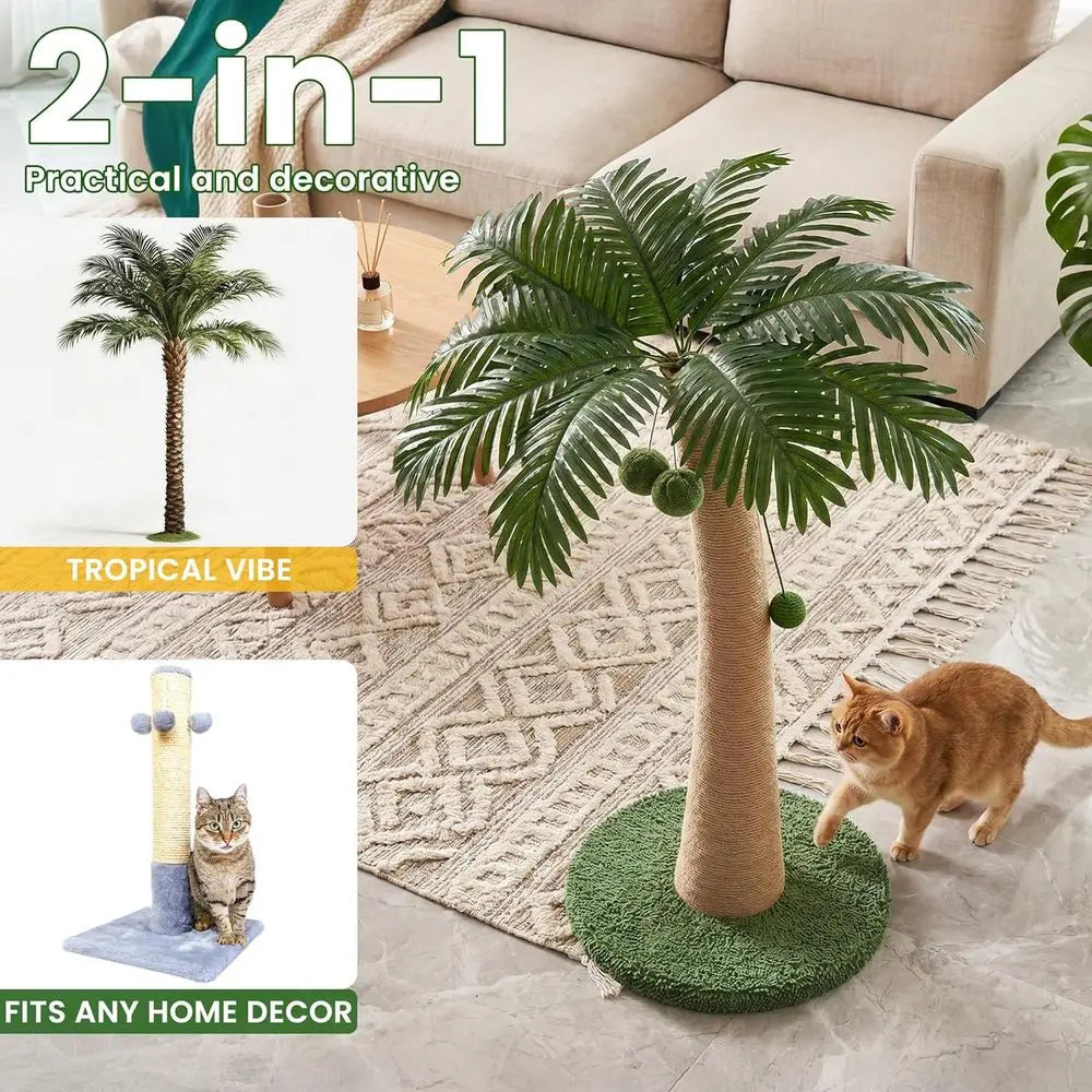 43 Inch Tall Cat Scratching Post, Indoor Large Cats, Natural Sisal Scratch Post with Hanging Toys, Stable Base Cat Scratcher for