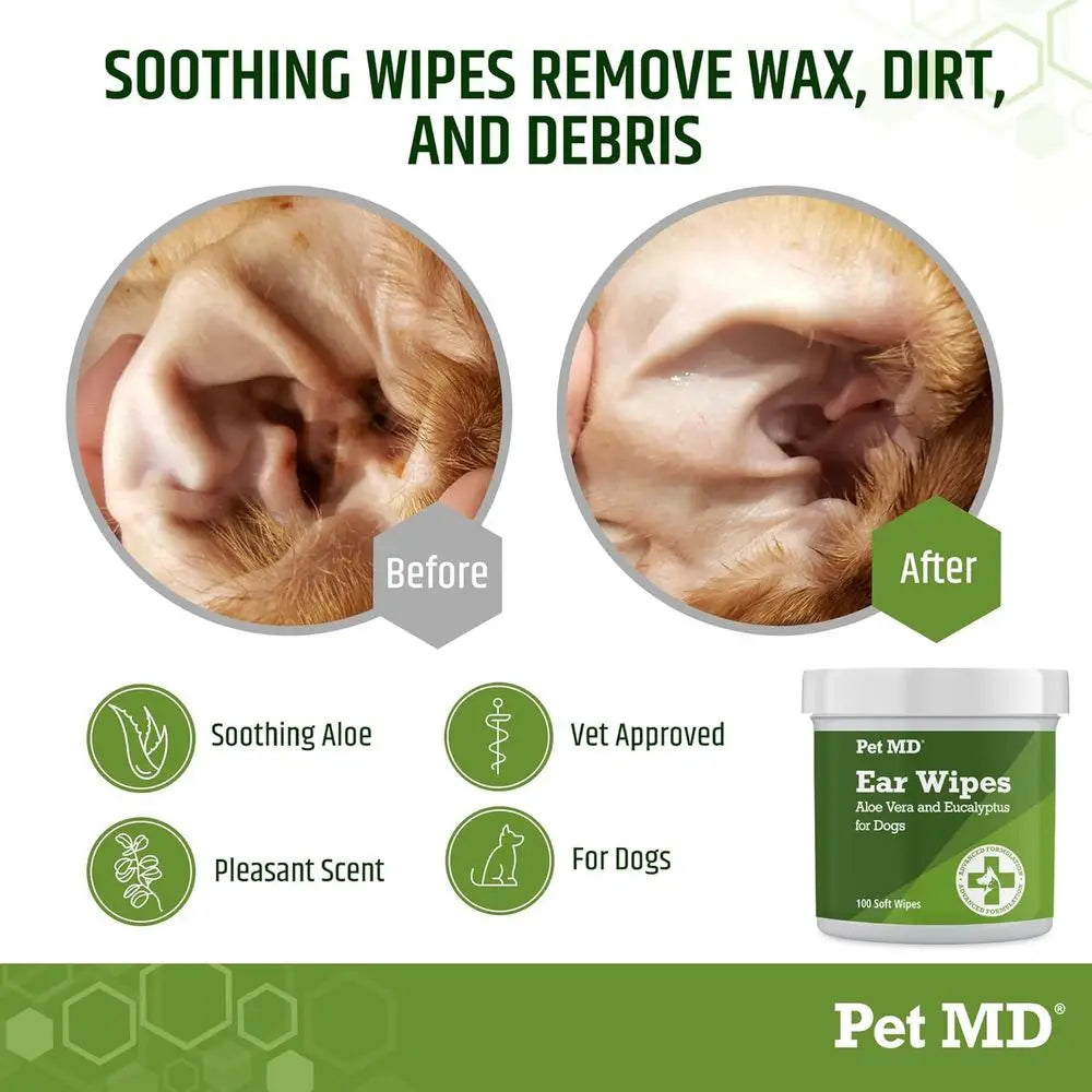 Dog Ear Cleaning Wipes – Otic Clear Dogs, Soothing Ear Care with Aloe Vera & Eucalyptus, Regular Wipes, 100 Count