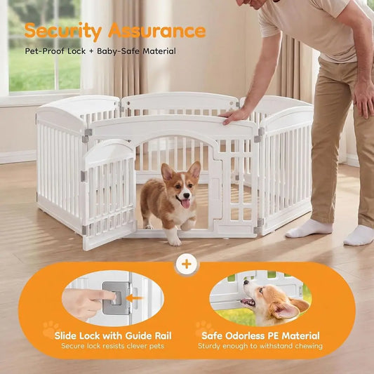 6-Panel, 24IN Puppy Playpen, Stable Dog Play Pen Indoor/Outdoor with Secure Locking Door, Plastic Fence for Small & Medium Dogs