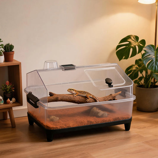 Small Reptile Terrarium Kit With Lid, Acrylic Tank, Heating Pad, Hygrometer, Hide & Bowl For Gecko Lizard Tarantula Frog Crab