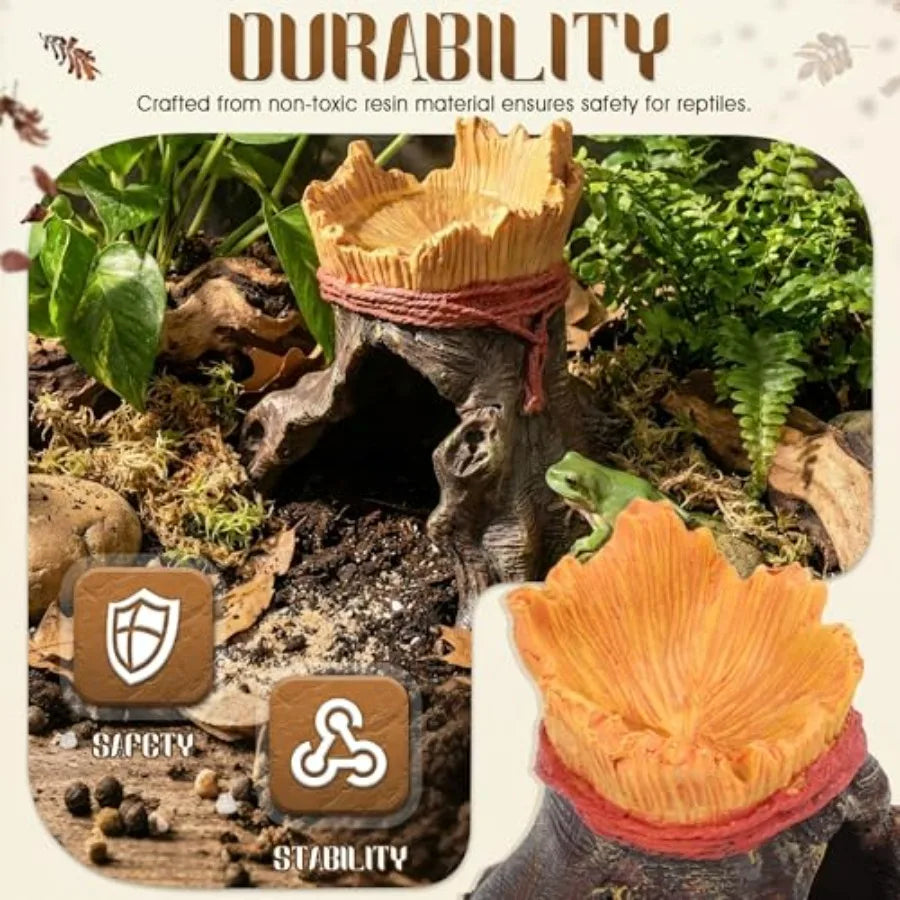 Resin Reptile Hide with Integrated Basin Decorative Cave and Bowl for Terrarium Setup, Suitable for Bearded Dragon, Gecko, Turt