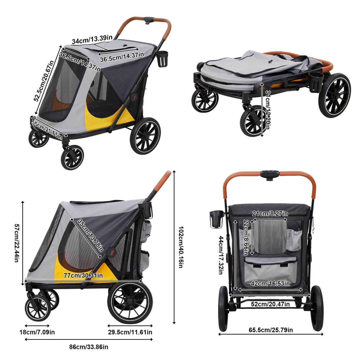 Foldable Pet Stroller for Dogs and Cats Up To 42 Kg Capacity