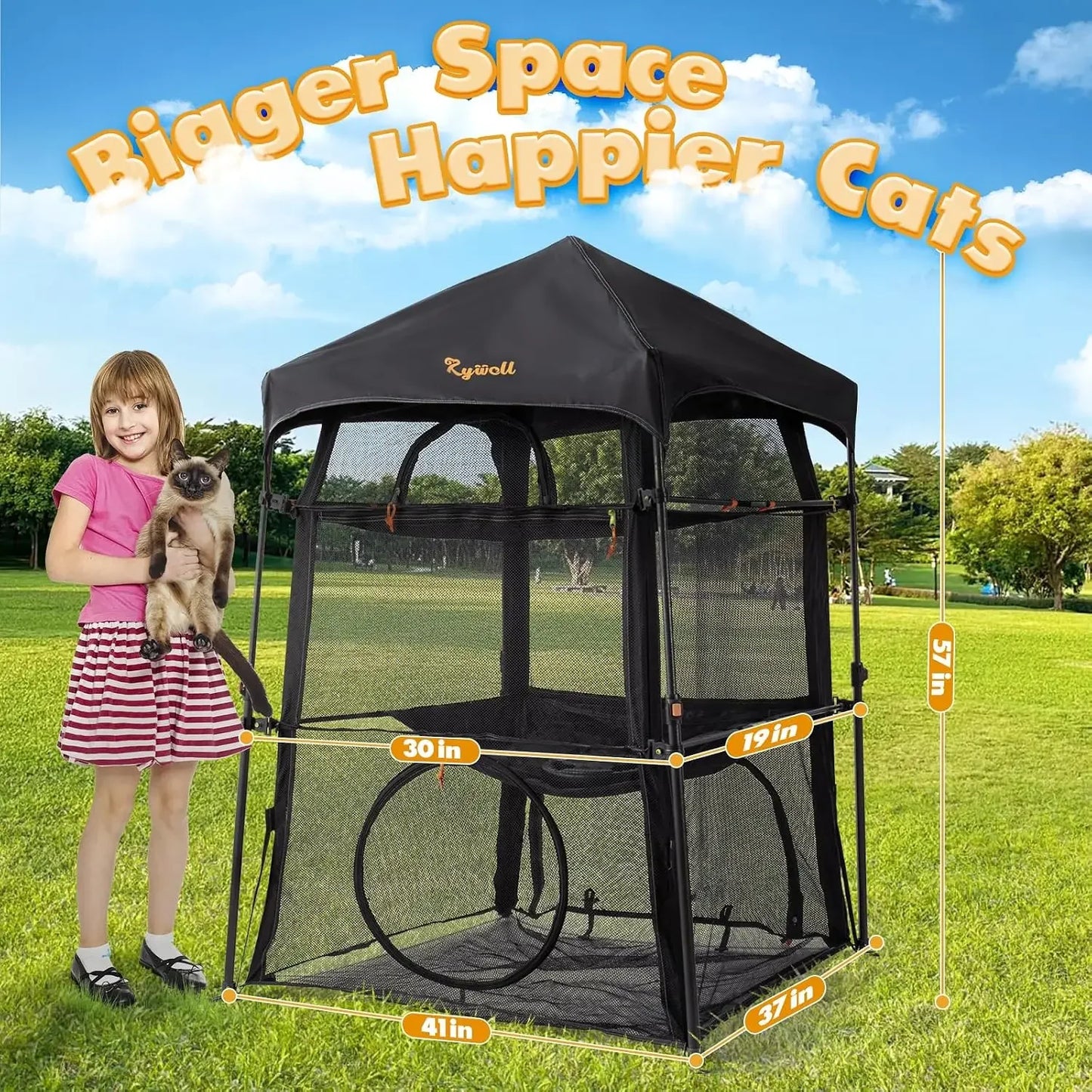 Extra Large Outdoor Cat Enclosure, 3-Tier Cat Tent with 5 Windows, Weatherproof & Sunproof, Foldable for Patio Camping Indoor with Carry Bag