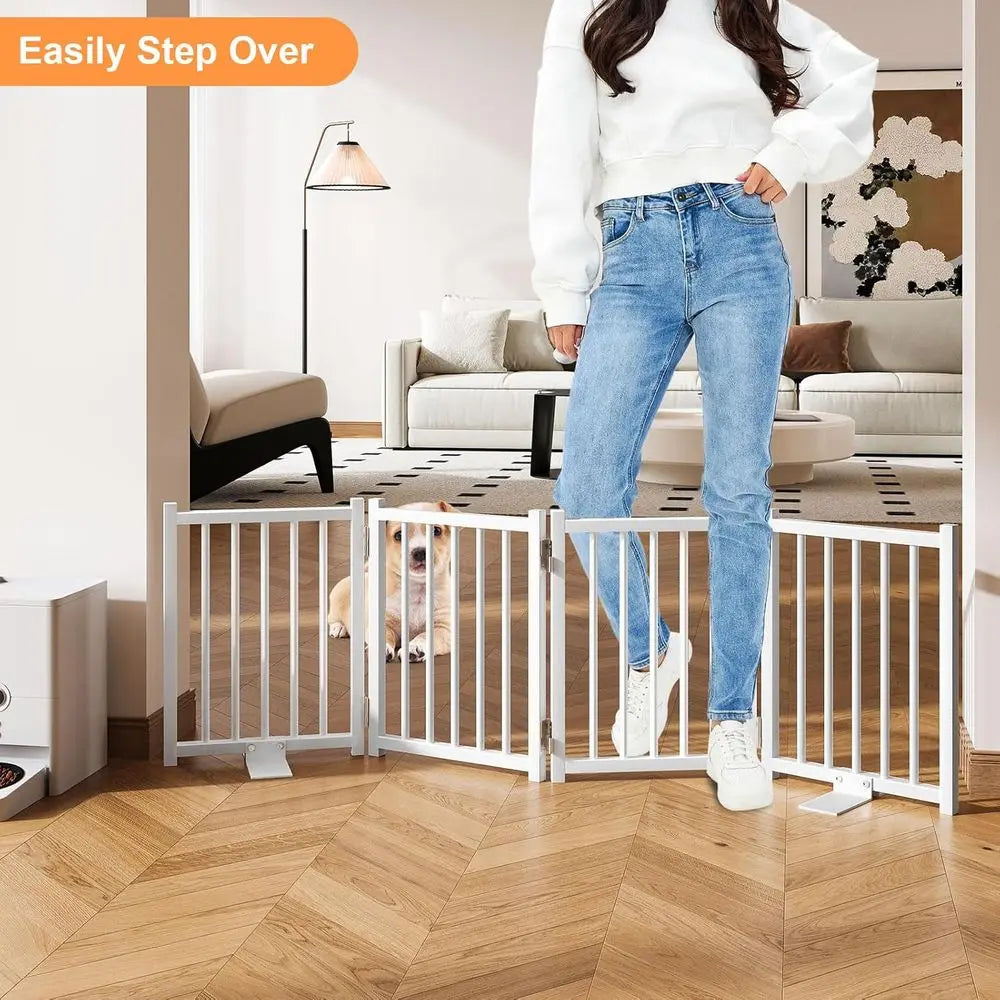 16 High Freestanding Small Dog Gates with Support Feet, Expands Up to 48 Wide Adjustable Pet Gate or Doorway, 4 Panel Folding Pe