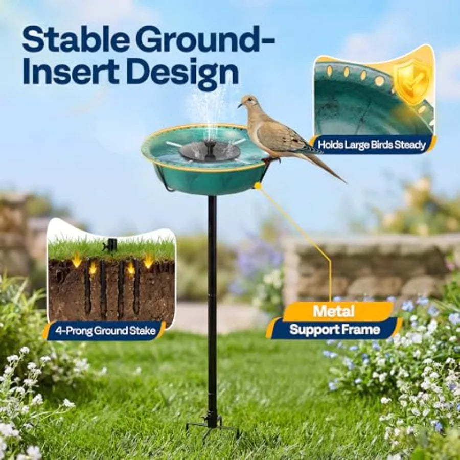 VIVOHOME Bird Bath with Solar Fountain for Outside, Weather-Resistant ABS Birdbath Bowl with Solar Powered Pump, Metal G Stake