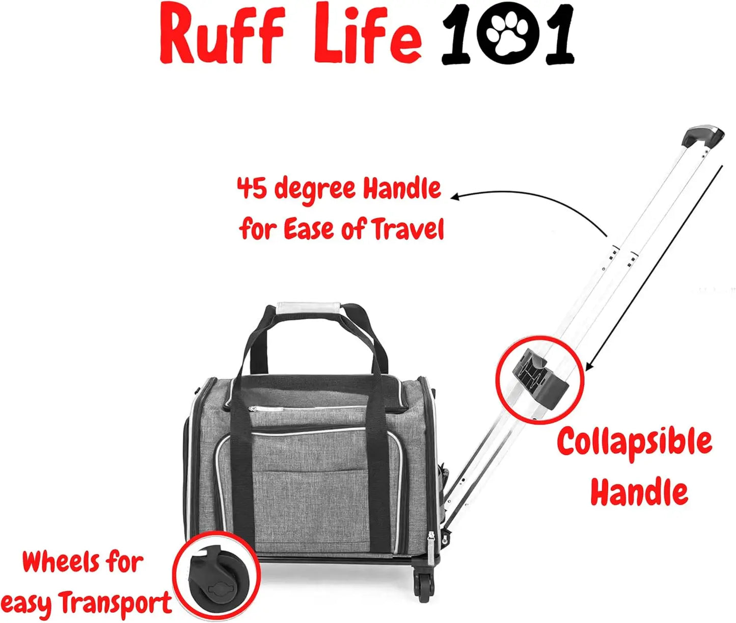 Expandable Pet Carrier with Wheels for Dogs & Cats, Airline Approved, Soft Lined and Spacious in Grey