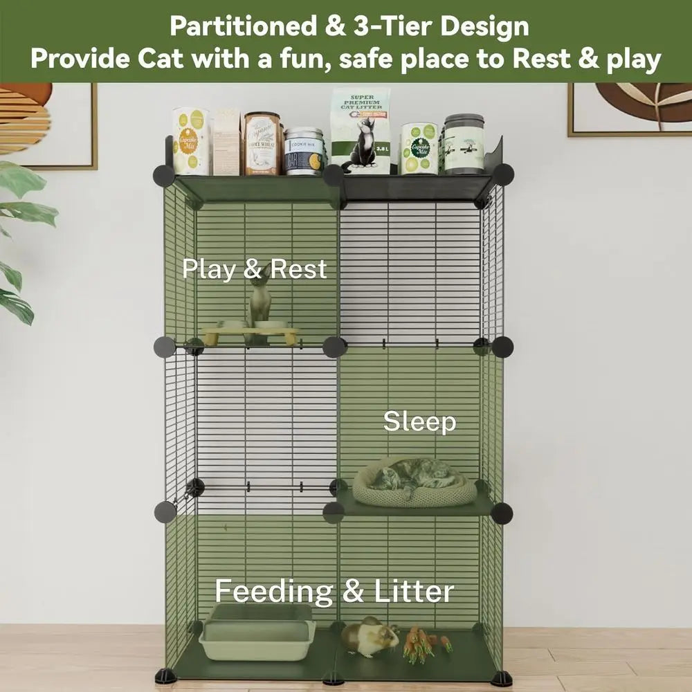 2-Tier Indoor Cat Cage, Spacious Wire Kennel for 1-2 Cats, DIY Playpen and Crate