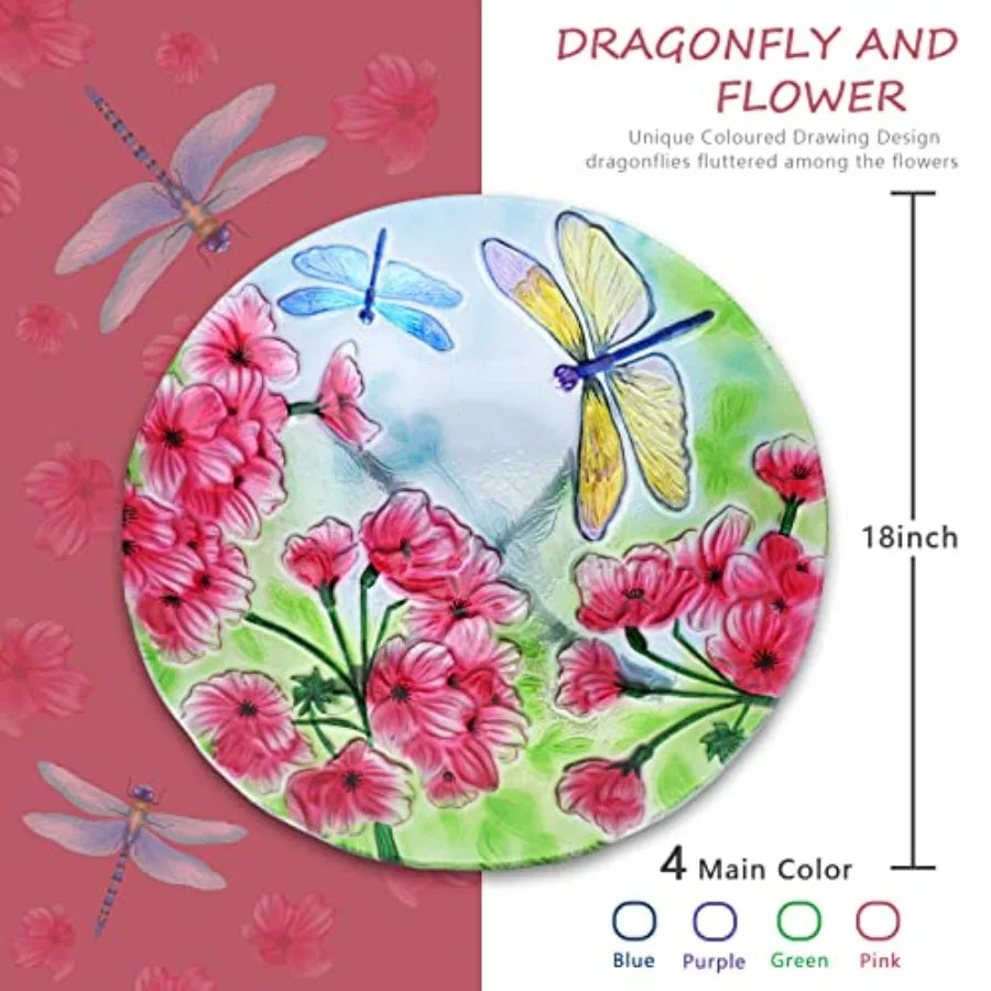 MUMTOP Bird Bath-Bird Baths for Outdoors - Dragonfly Large Bird Bath Bowl with Metal Stand, Glass BirdBaths for Garden Lawn Yar
