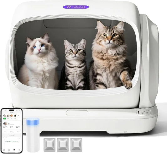Robotail Self-Cleaning Cat Litter Box,106L XXXL Extra-Large Space Automatic Cat Litter Box for Large Cats,Open Top Automatic Cat