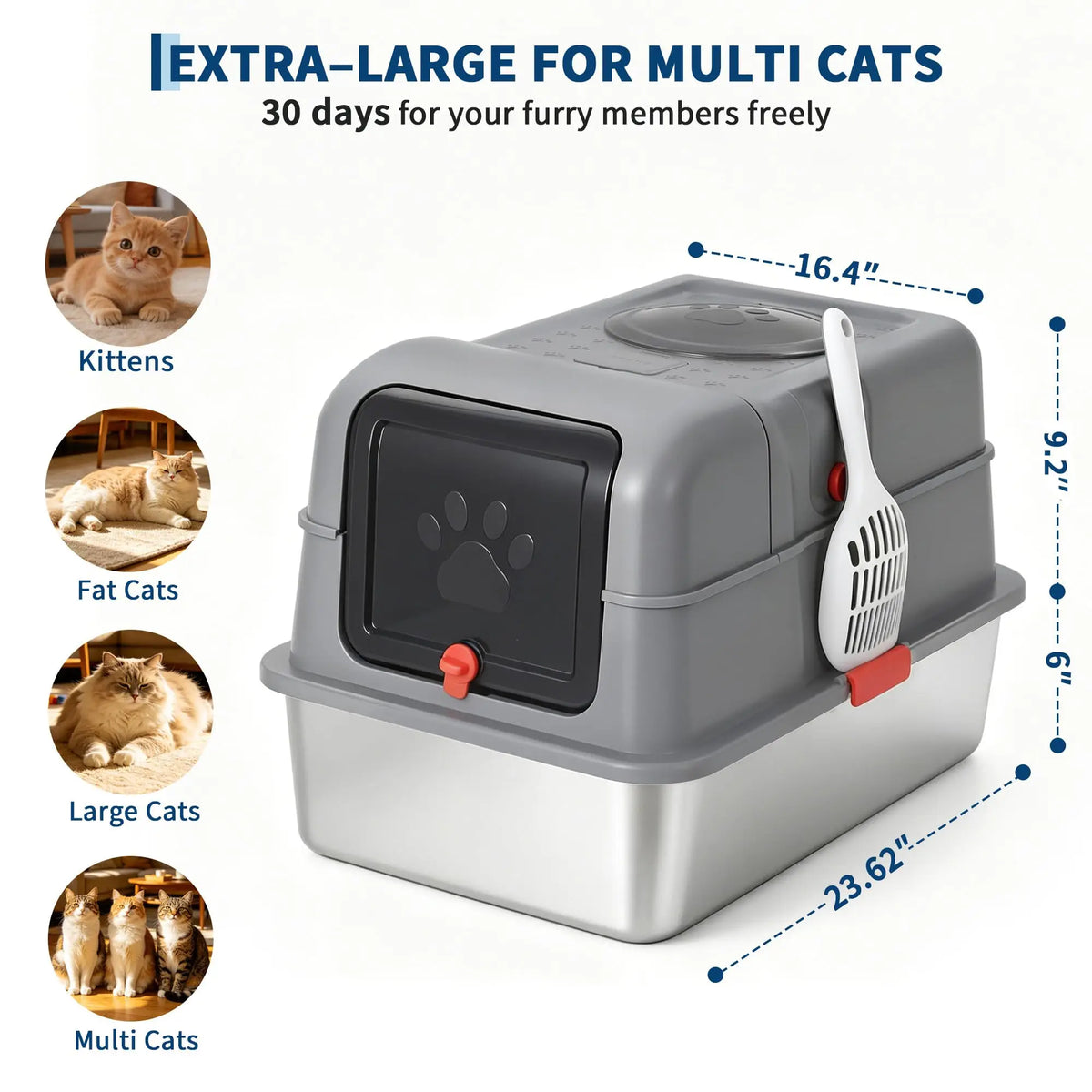 Studyset Enclosed Stainless Steel Cat Litter Box With Lid