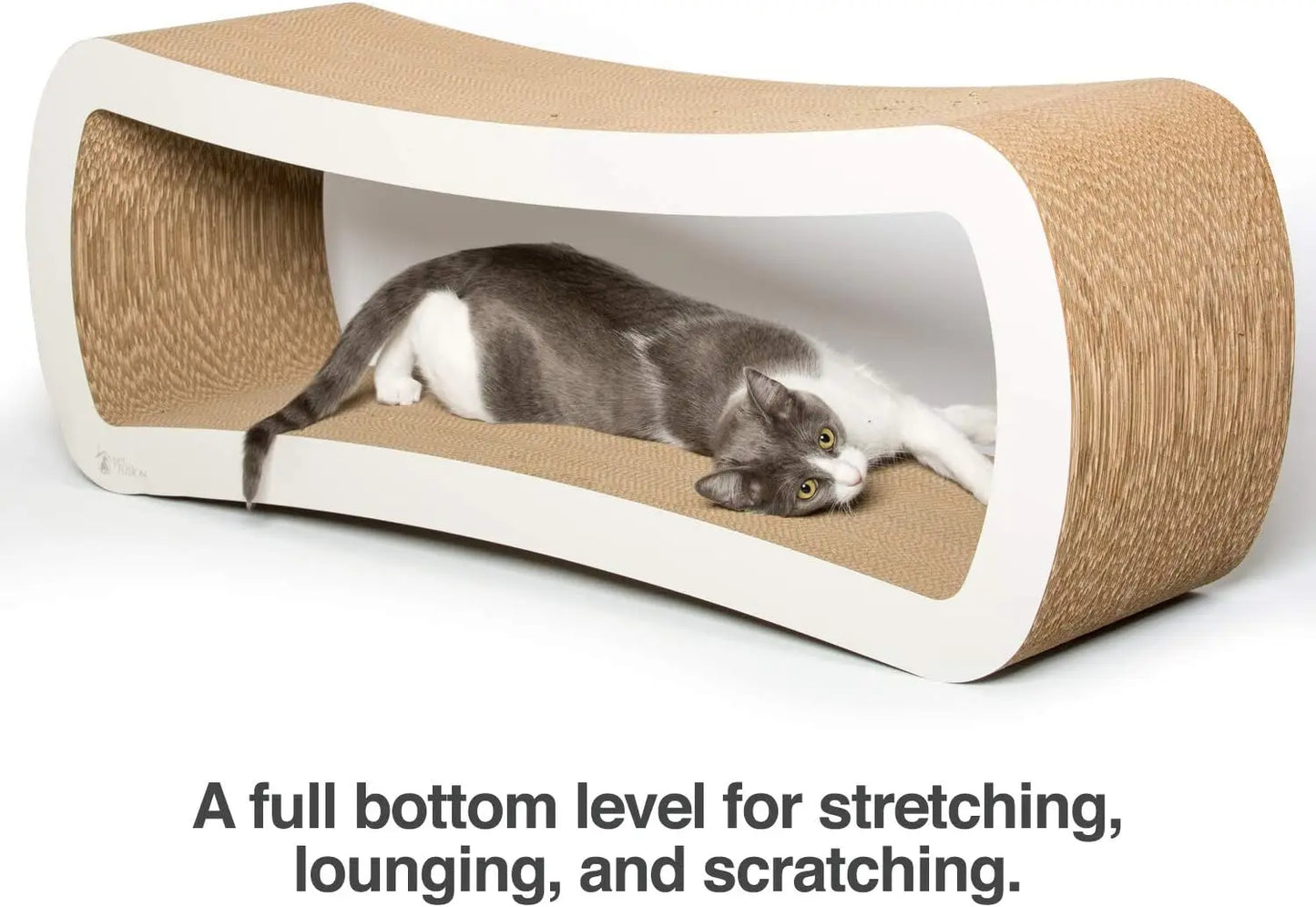 Jumbo Cat Scratcher Lounge, White. 39 x 11 x 14 inch 4 Cardboard Scratching Surfaces and 2 Levels, Scratch, Play, Perch