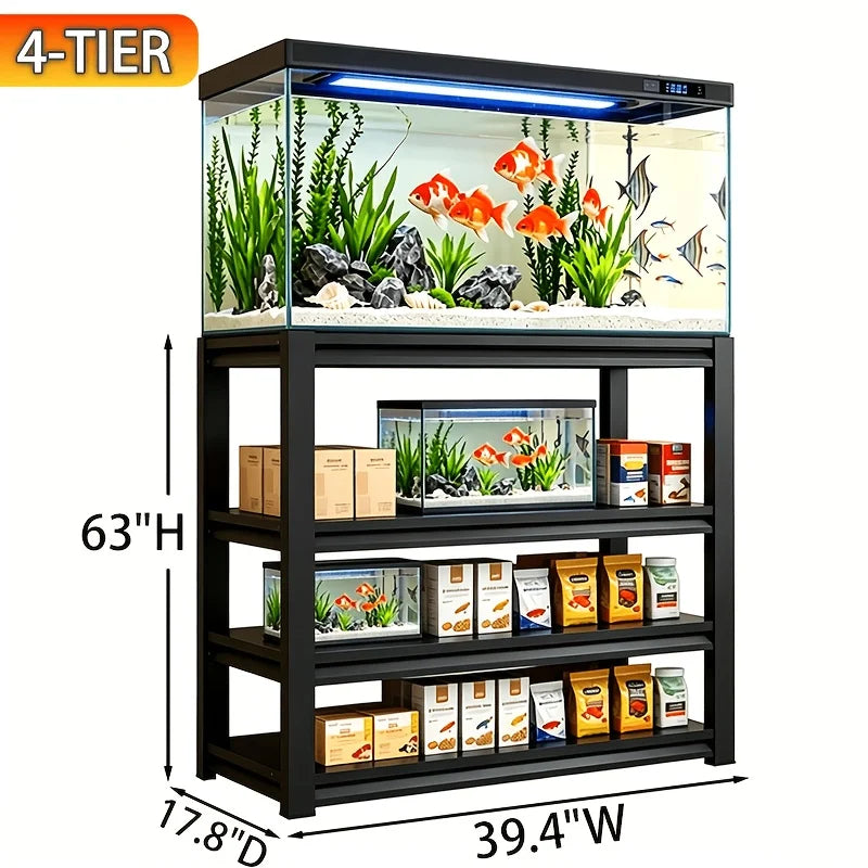 3-Tier Rack Shelf Heavy Duty Metal Frame Aquarium Stand | 20 Gallon Fish Tank Stand, Reptile Terrarium Stand For 30 Gallon Long Aquarium, Breeder Tank Stand, Extra Wide