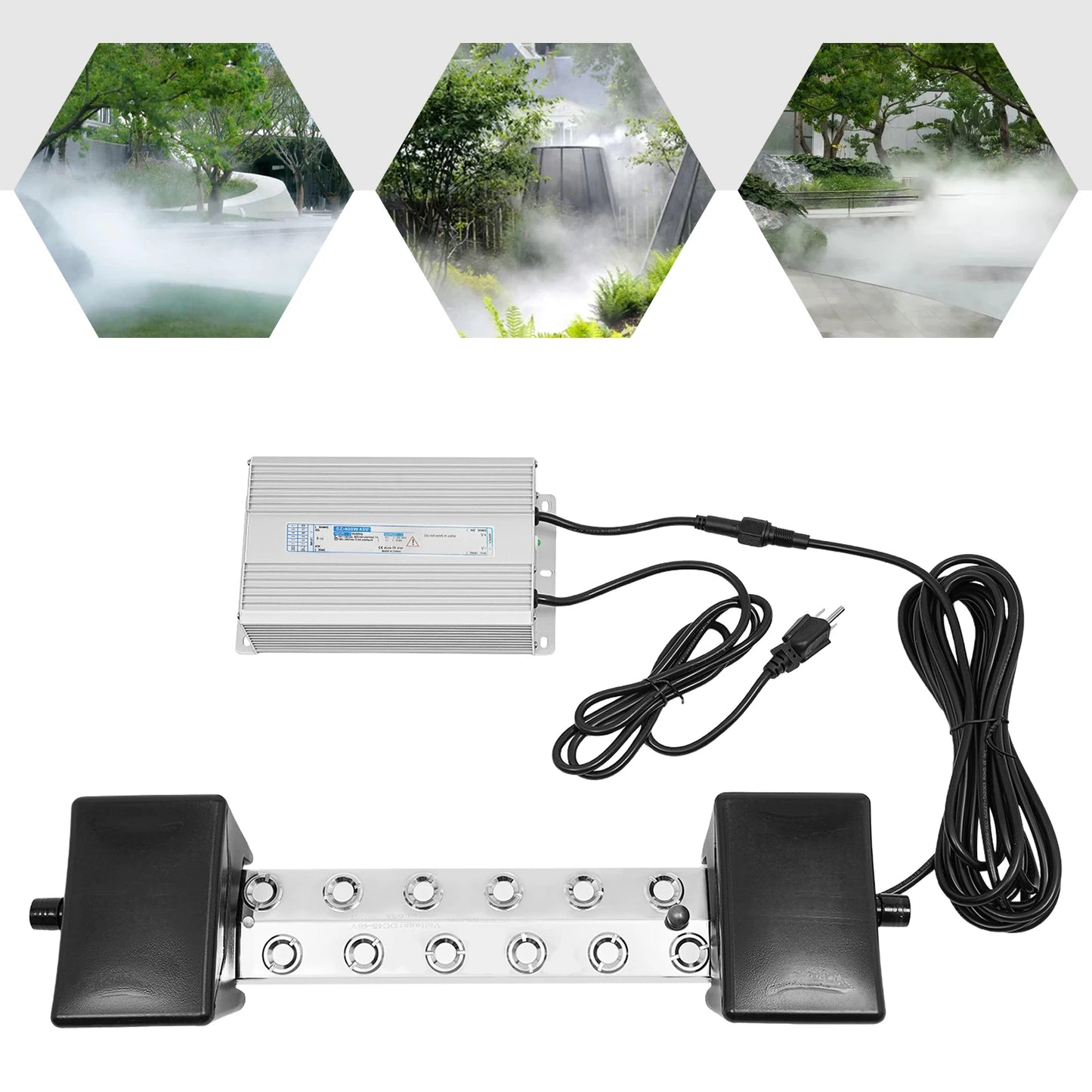 12 Heads High Pressure Mist Maker Atomizer, 110V IP67 Waterproof Power Supply with Auto Shut-Off for Pond Humidification Fog