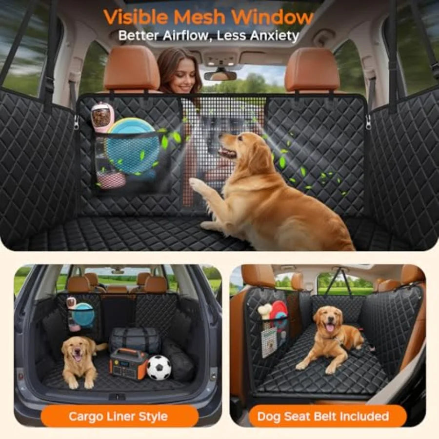 Backseat Extender for Dogs - Hard Bottom Dog Car Seat Cover for Back Seat, Dog Hammock for Car and SUV, Pet Rear Seat Protector