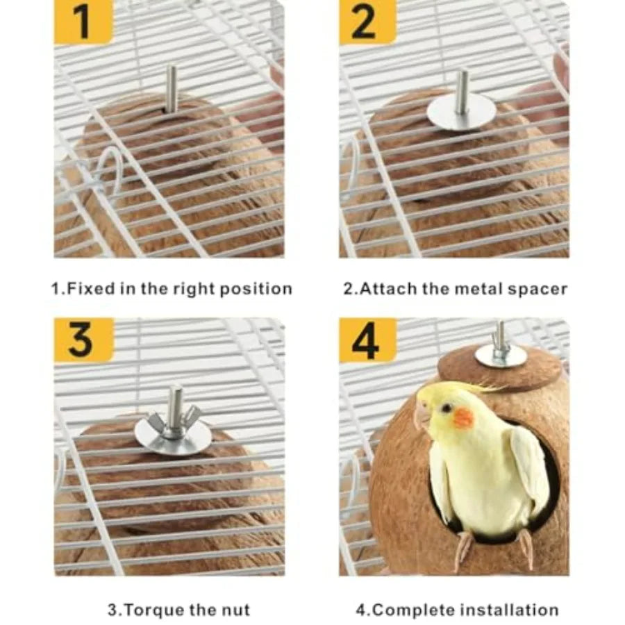 Bird Nest for Cage Natural Coconut Shell Birds House 2 Pack Parakeet Hide Breeding Hut Bird Cage Accessories and Decor Hamster
