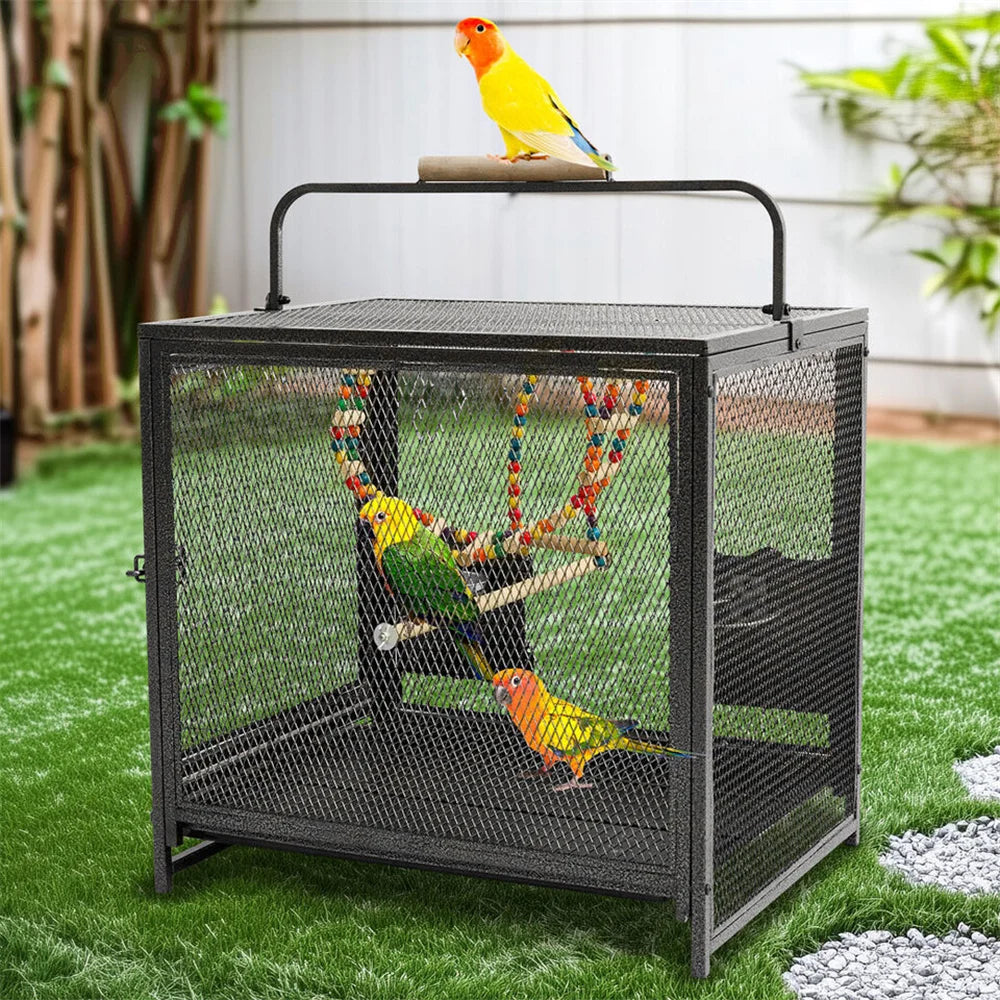 Heavy Duty Wrought Iron Travel Bird Cage With Wooden Perch