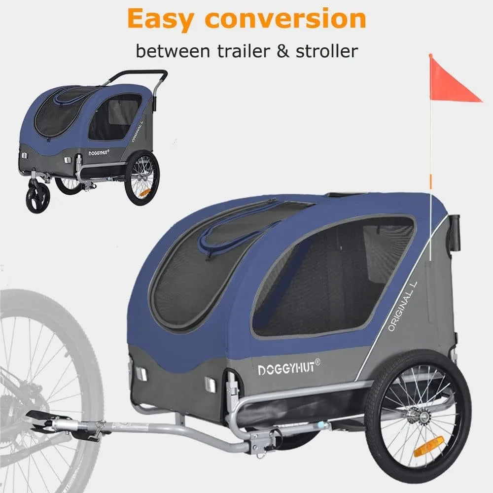 Original Large Pet Bike Trailer & Stroller 2-in-1,for Dogs up to 78 lbs,Parking Brakes,Easy Folding Cart Frame, Quick Release
