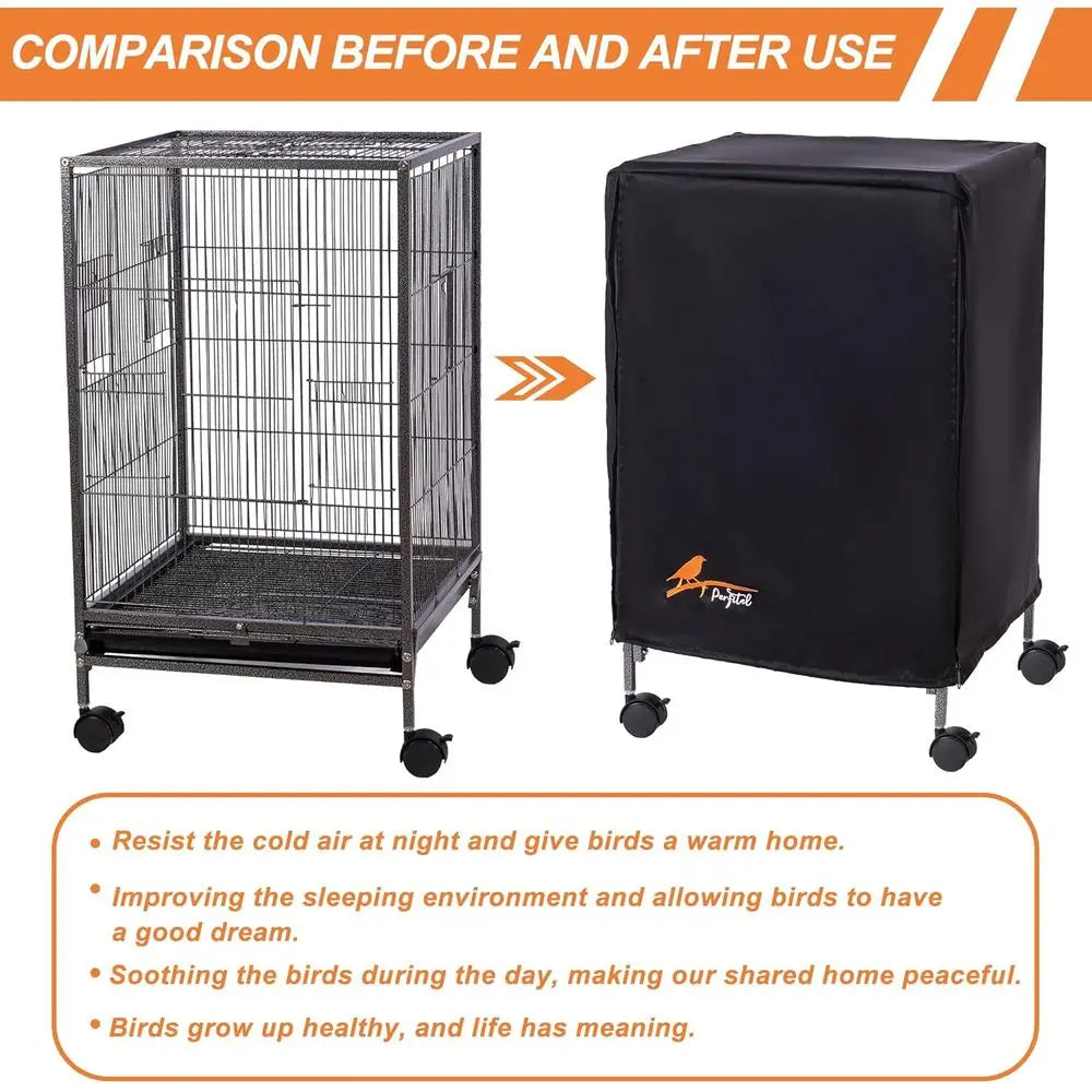 Small Bird Cage Cover Black Night Black-Out Cover Birdcage with Roo Top Durable Breathable Washable Material (17.9 L x 17.9 W x