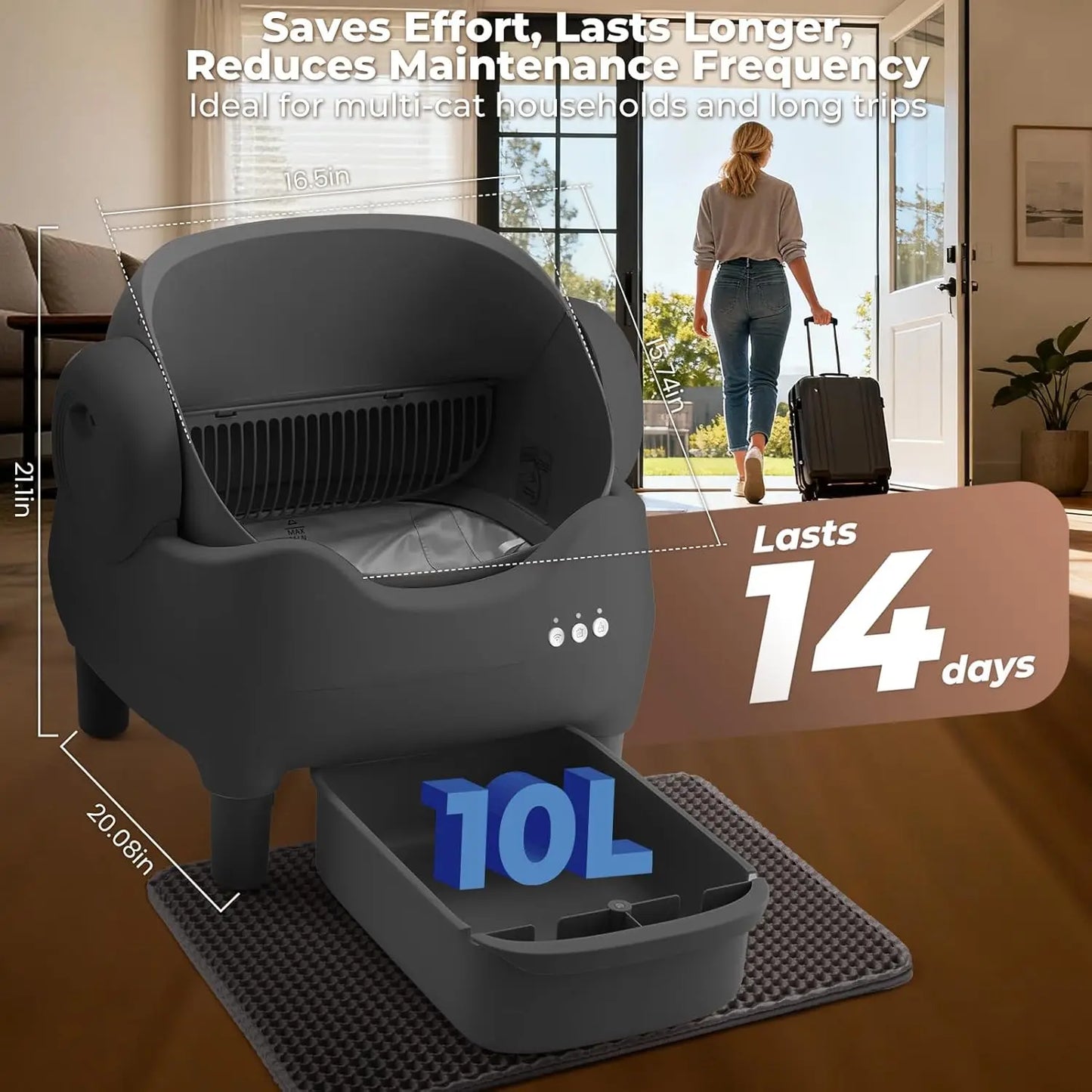Self Cleaning Litter Box, Automatic Cat Litter Box with APP Control, Odor-Free Waste Disposal Includes Trash Bags, Large Waste
