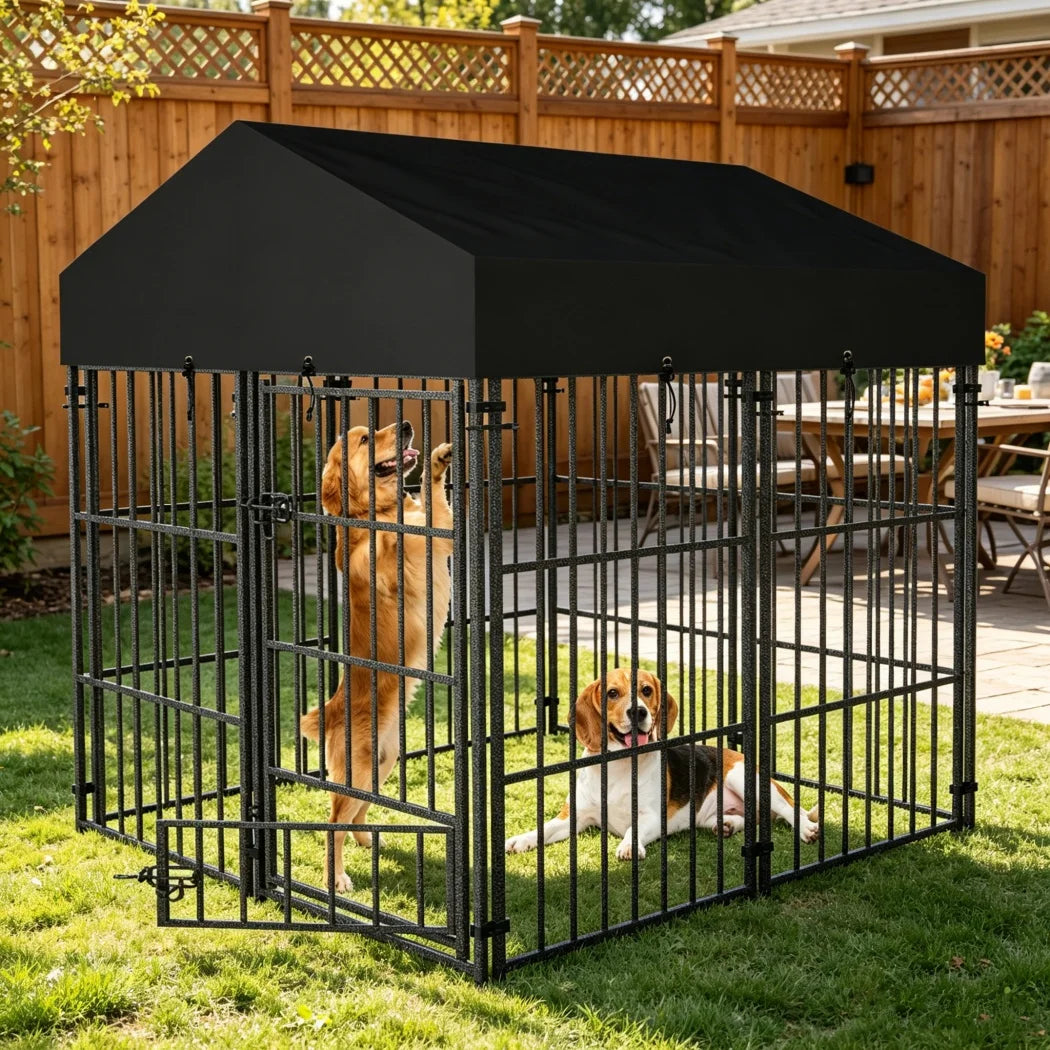 BORWART Heavy Duty Dog Kennel With Welded Metal Playpen Roof