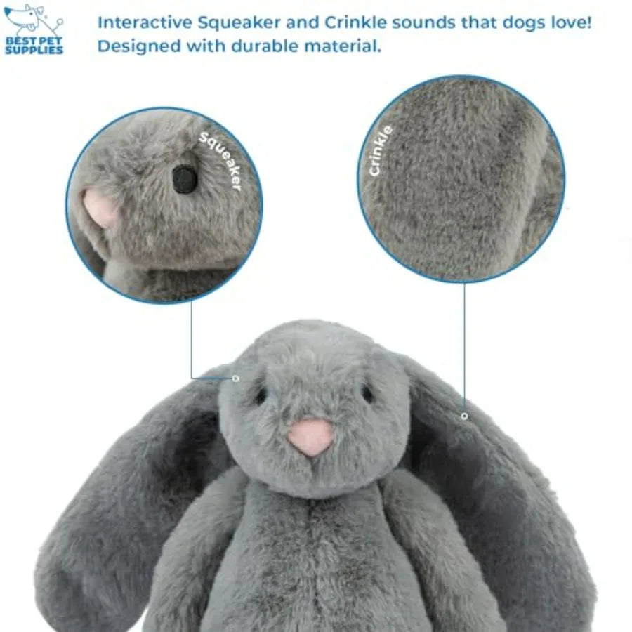 Interactive Squeaky Dog Chew Toy, Ideal Dog Toys for Chewers,,and Dogs, and Fetch Lovers - Bunny Beige, Gray
