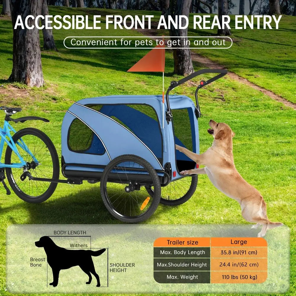 110 lb Capacity 2-in-1 Dog Bike Trailer and Stroller with Quick Release Wheels and Non-Slip Floor